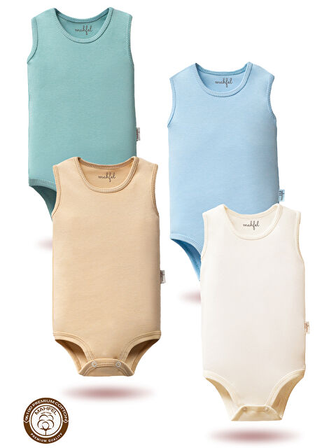 Mahfel %100 Pamuklu Atlet 4'lü Baskısız Çıtçıtlı Bebek Body Zıbın FSFE - S000511474-20055