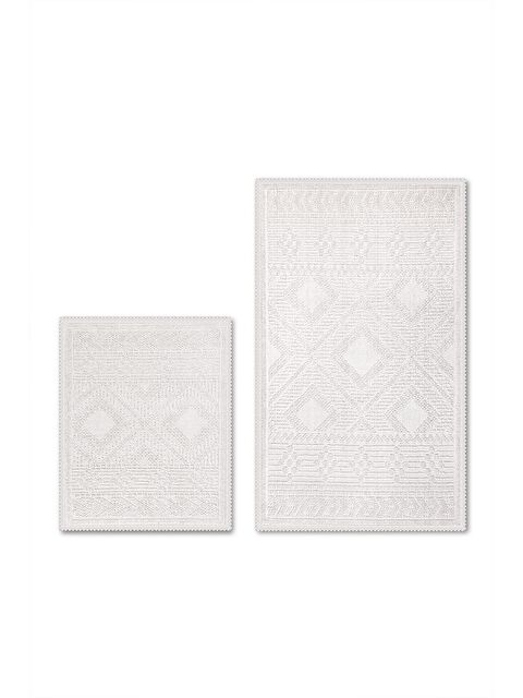 Bluenity Bukle Bohem Doğal Pamuklu 2'li Banyo Paspas Seti 60X100+50X60 CM - EKRU - S000434633-19965