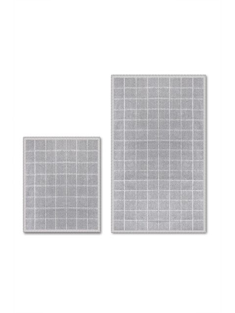 Bluenity Basıd Grıd Doğal Pamuklu 2'li Banyo Paspas Seti 60x100 50x60 GRİ - S000434635-20600