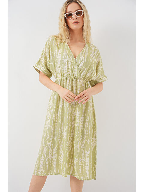 Bigdart Kadın Desenli Kısa Kol Elbise 2569 - E.Yeşil - S000407396-37469