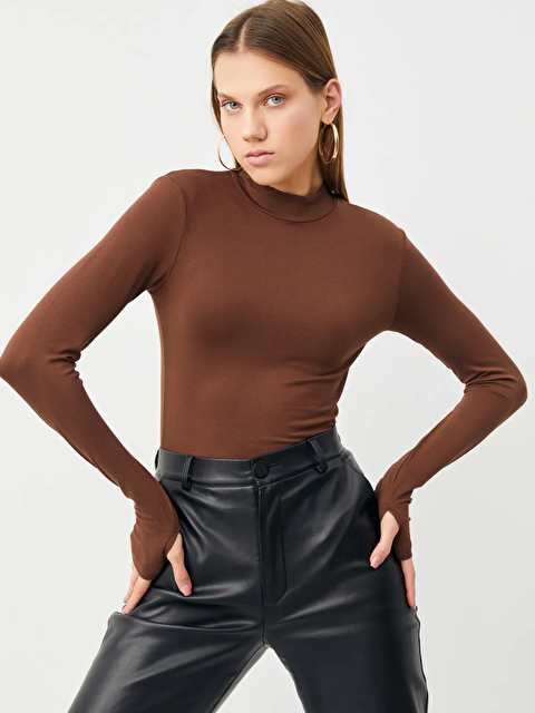 Bipantolon Kadın Acı Kahve Parmak Detaylı Bluz - S000511126-28102