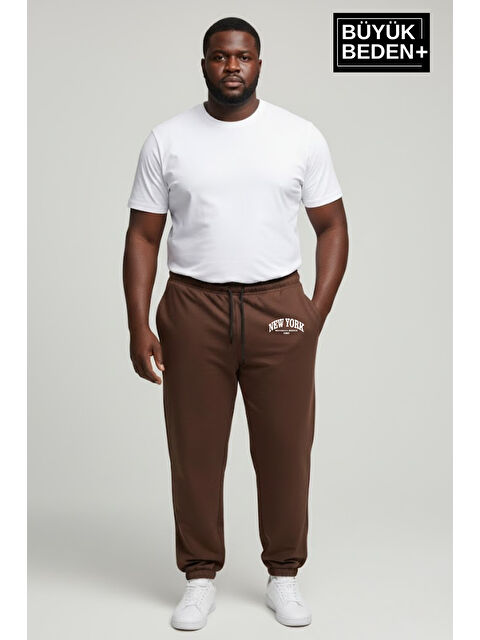 Süperlife Erkek Büyük Beden New York Baskılı Paça Lastikli Rahat Kesim Jogger İnce Eşofman Altı SPR26BEA951-5 - S000487464-19413