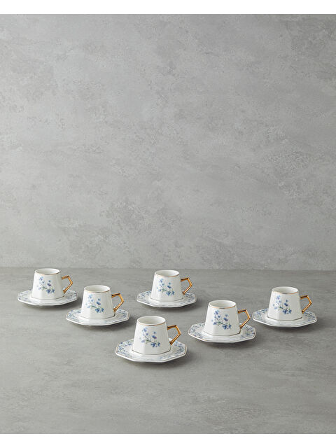 English Home Lavendpetal New Bone China 12 Parça 6 Kişilik Kahve Fincan Takımı 80 ml Mavi - S000460239-17234