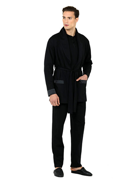 D'S damat Ds Damat Saten Biyeli Patlı 5li Penye Rob Set SİYAH - S000532230-19351