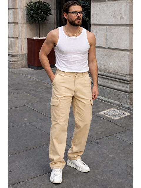 Comstar Erkek Günlük Kargo Cep Taş Baggy Pantolon