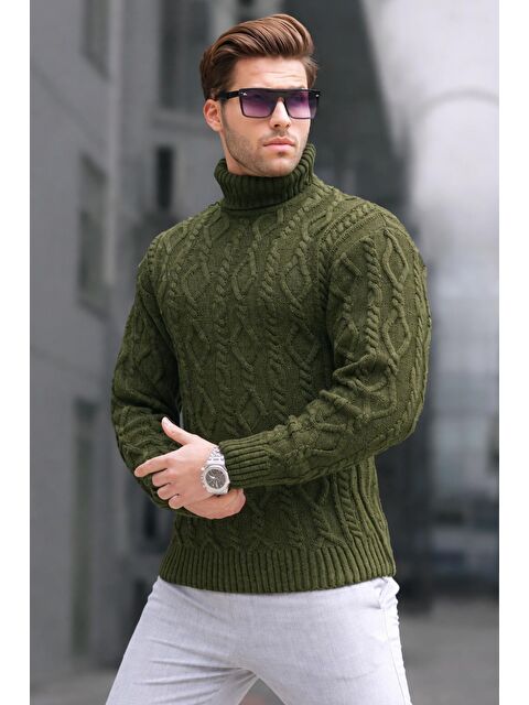 Madmext Haki Balıkçı Yaka Erkek Triko Kazak 6854 - S000117407-18547