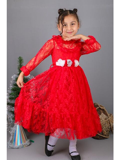 Mnk Baby & Kids Çiçek Motif Dantelli Çocuk Elbise MNK0580 - S000497970-20045