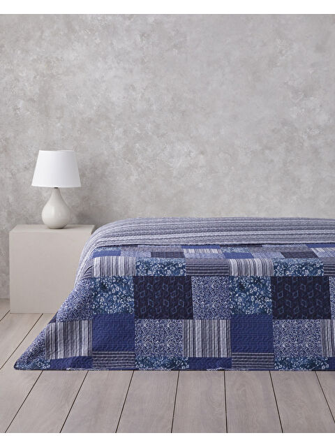 English Home Bleublanc Patch Çift Kişilik Çok Amaçlı Örtü 200x220 cm Mavi - S000460238-17234