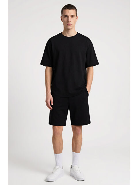Tommylife Siyah Oversize Fit Basic Erkek Şort Takım - 85292