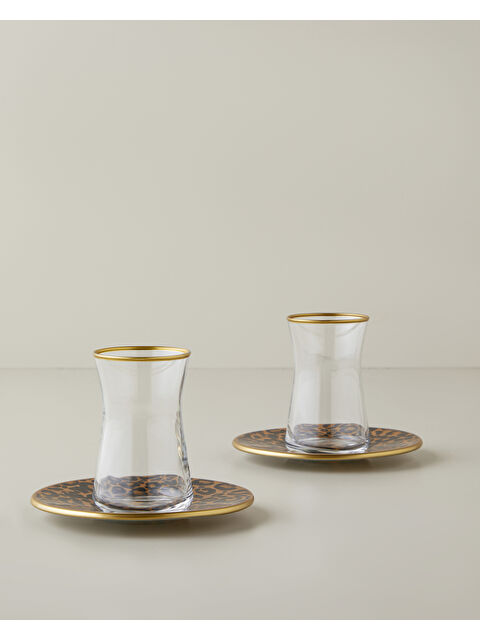 English Home Noctara Cam 4 Parça 2 Kişilik Çay Seti 165 ml Kahverengi-Gold - S000486789-37317