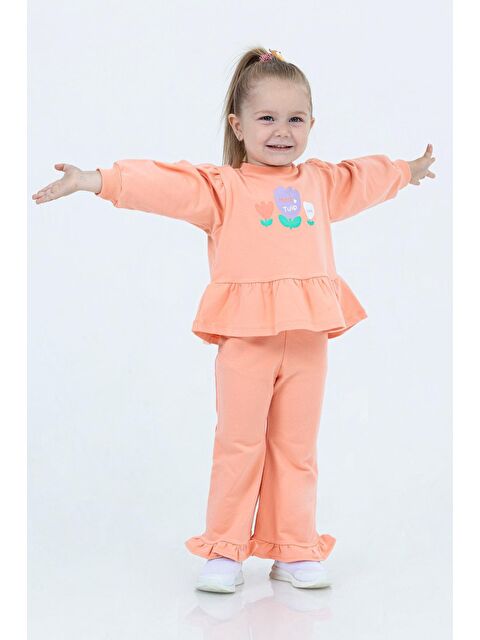 Magu Kışlık Pamuklu Çiçek Desenli Sweatshirt Eşofman Alt-Üst Takım Kız Çocuk - S000516469-20013