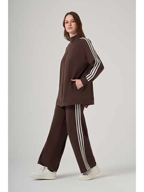 Nuss Fermuarı Taş Detaylı Pantolonlu Takım 1092 Kahverengi