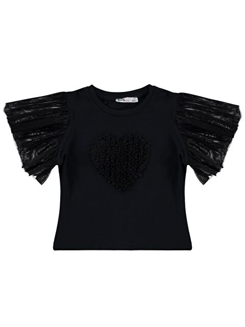 Civil Girls Kolları Tüllü 4-9 Yaş Tişört - Siyah