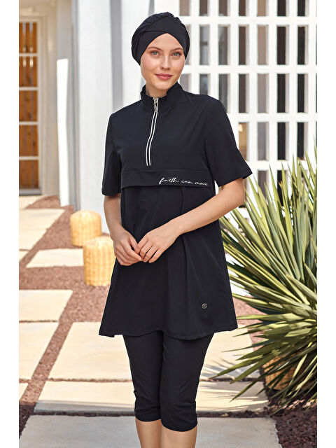 Remsa Mayo Kısa Kollu Spor Elastan Yarı Kapalı Mayo Yetta 1603 Siyah - S000362717-19351