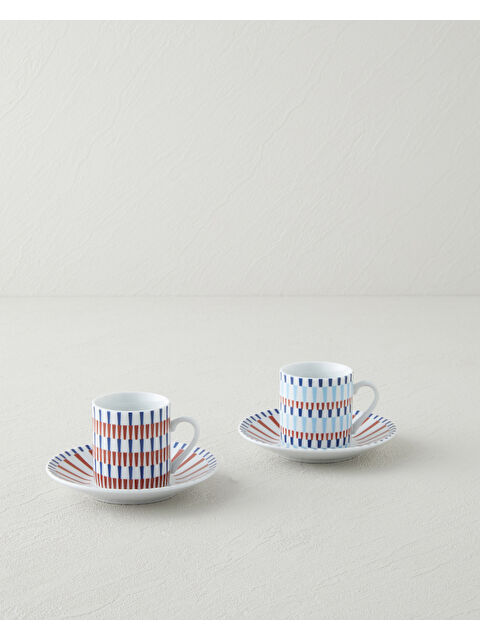 English Home Pico Porselen 4 Parça 2 Kişilik Kahve Fincan Takımı 80 ml Lacivert-Kırmızı - S000486802-37349