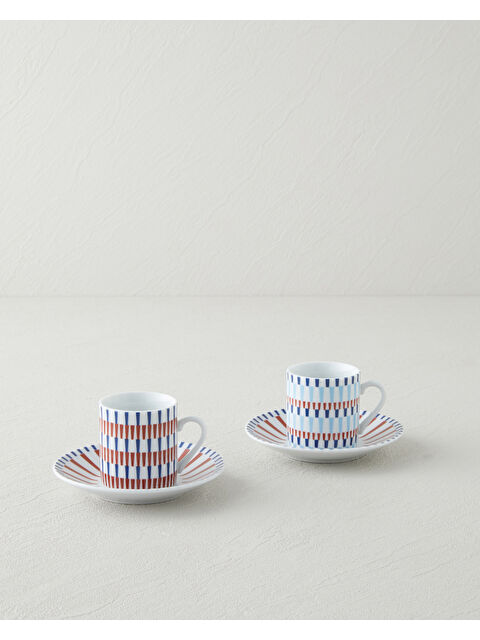 English Home Pico Lines Porselen 12 Parça 6 Kişilik Kahve Fincan Takımı 80 ml Lacivert-Kırmızı - S000486803-37349