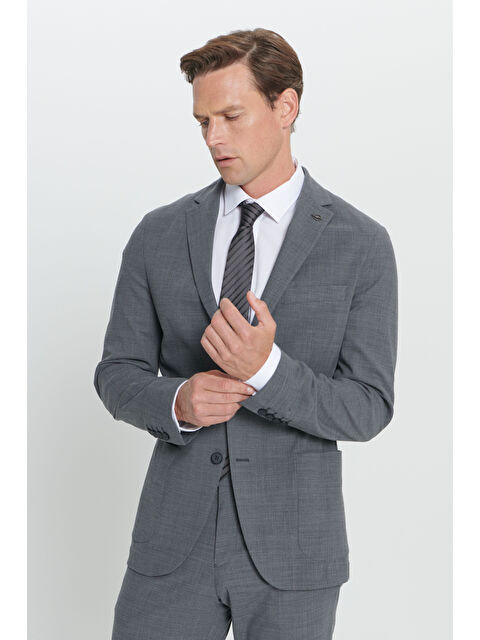 Altınyıldız Classics Erkek Gri Slim Fit Dar Kesim Mono Yaka Yünlü Takım Elbise