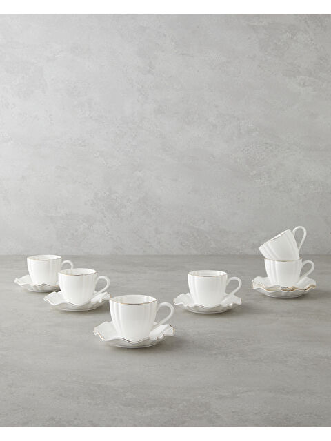 English Home Lumen New Bone China 12 Parça 6 Kişilik Kahve Fincan Takımı 90 ml Beyaz-Gold - S000486804-37222