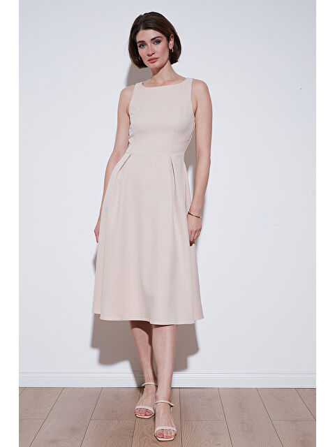 Lela Bisiklet Yaka Cepli Pileli Midi Kadın Elbise 6051963 - S000001454-25636