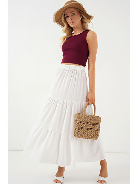 Bigdart Kadın Ayrobin Uzun Etek 8048 - Beyaz - S000393287-20063