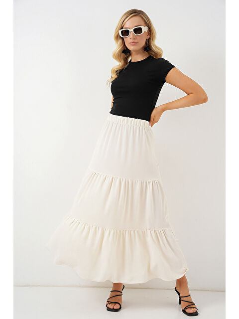 Bigdart Kadın Ayrobin Uzun Etek 8048 - Krem - S000393287-19966