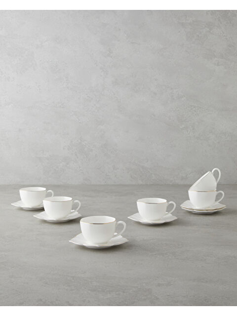 English Home Pure Form New Bone China 12 Parça 6 Kişilik Kahve Fincan Takımı 90 ml Beyaz-Gold - S000486806-37222