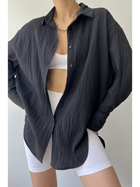 Tarz Cool Cool Kadın Siyah Oversize Gömlek - S000393940-19351