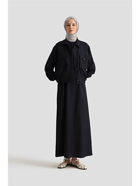ARMİNE İçi Elbiseli Bomber Ceketli Lyocell Takım 25Y6001 Lacivert - S000393288-21164