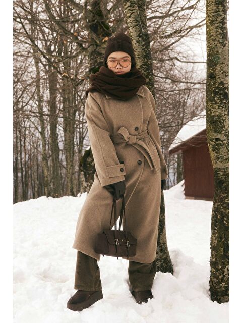 HE-QA Kuşaklı Uzun Kaban Koyu Vizon - S000508215-26429