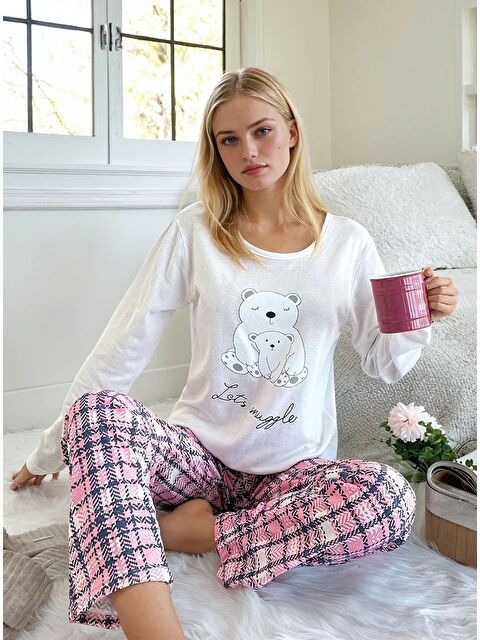 carla10 Ayıcık Baskılı Süprem Kumaş Kadın Pijama Takımı - S000484394-20063