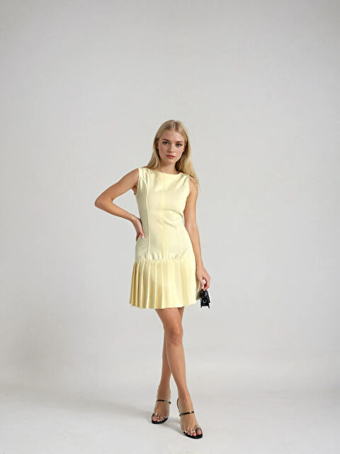 Hazelin Kadın Sarı İthal Dooble Kumaş Kolsuz Elbise HZL25W-FRY122651 - S000324830-20072