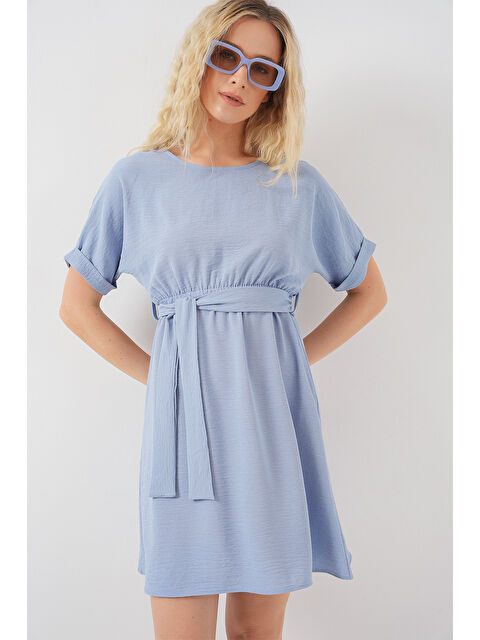 Bigdart Kadın Kısa Kol Mini Ayrobin Elbise 2572 - Mavi - S000405280-17234