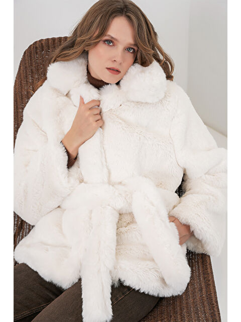 Bigdart Kadın Pelüş Kürk Mont 5234 - Ekru - S000473647-19965