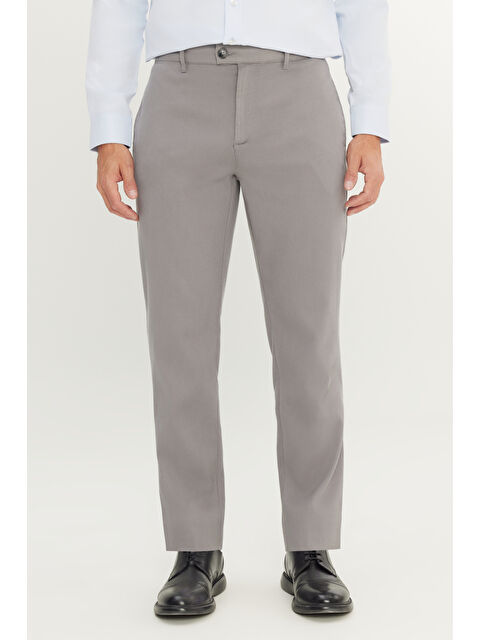 Altınyıldız Classics Erkek Gri Pamuklu Comfort Fit Yan Cepli Armürlü Casual Esnek Pantolon