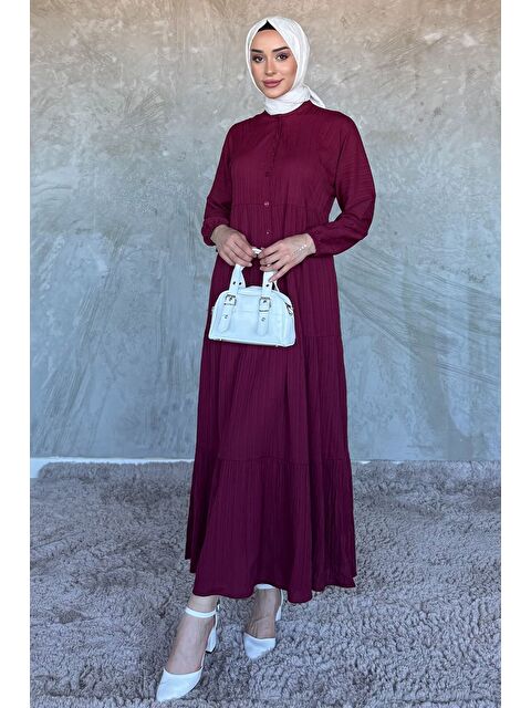 Julude Düğme Detaylı Fırfırlı Tesettür Elbise - S000386621-19951
