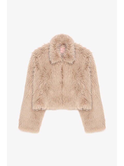 QUZU Fermuarlı Kısa Kürk Ceket Bej - S000441797-19928