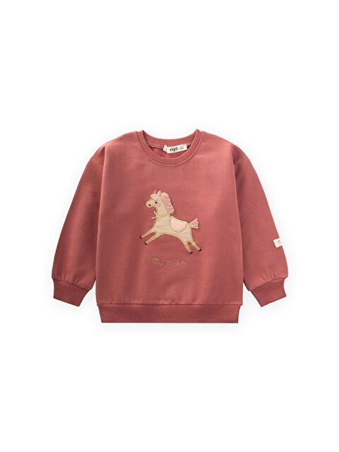 CİGİT At Aplikeli Sweatshirt 1-6 Yaş Gül Kurusu - S000456700-20028