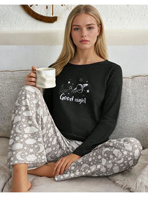 carla10 Good Night Baskılı Uzun Kollu Pijama Takımı - S000491339-19351