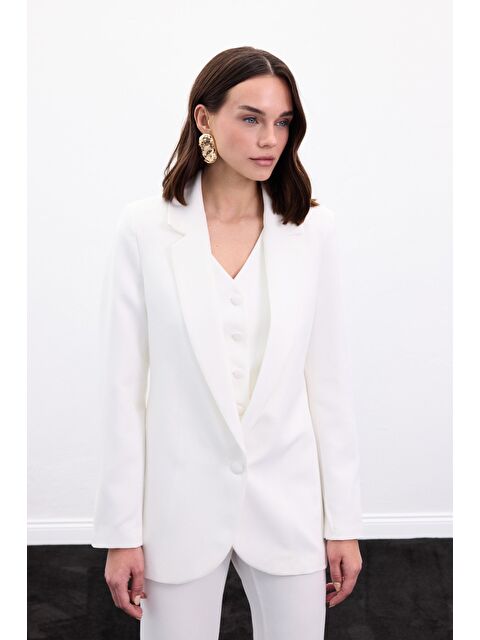 SATEEN Düğmeli Klasik Ceket - Ekru - S000505848-19965
