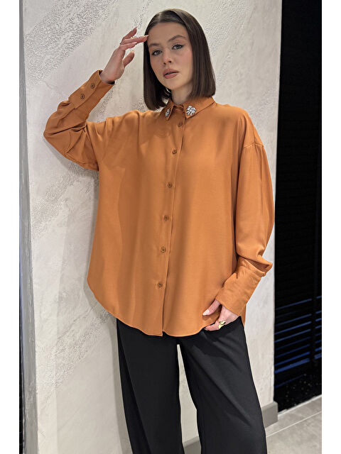 Gülseli Kadın Yaka Taş İşlemeli Kendinden Desenli Gömlek - S000352207-18657