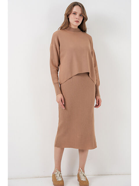 Bigdart Kadın Kısa Kazaklı Triko Elbise 15958 - Camel - S000473648-37258