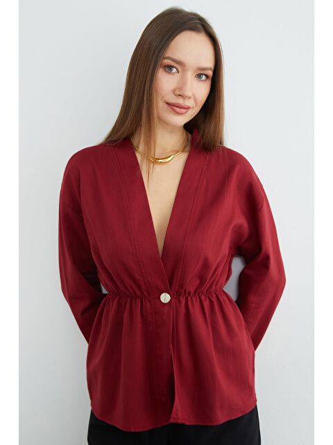 Fullamoda Beli Lastikli Keten Görünümlü Ceket - S000511127-19951