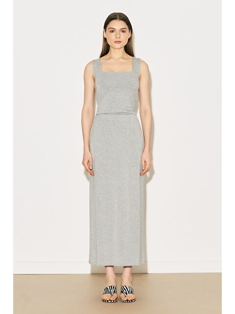 Manuka Easy Kolsuz Kare Yaka Bluz Gri Melanj