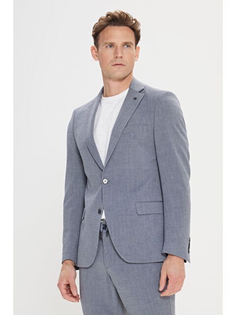 Altınyıldız Classics Erkek Gri Slim Fit Mono Yaka Beli Bağlamalı Gofre Desenli Takım Elbise