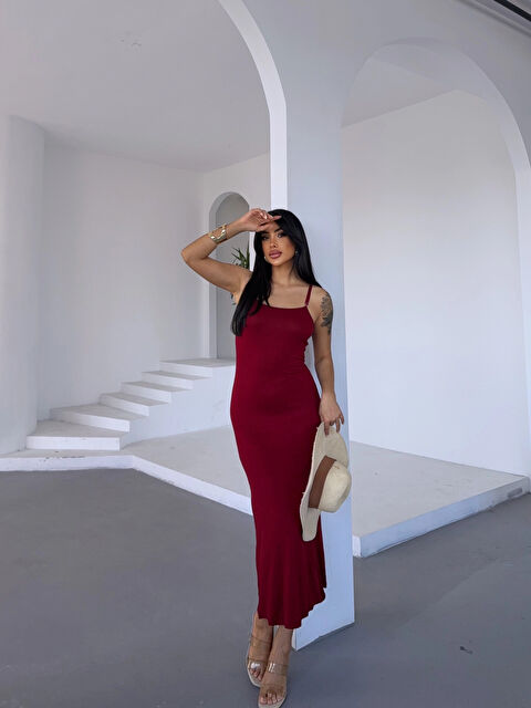 Hazelin Kadın Bordo Ayarlanabilir Askılı Midi Boy Elbise HZL25S-FRY122921 - S000373056-19951