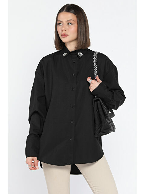 Gülseli Kadın Yaka Taş İşlemeli Kendinden Desenli Gömlek - S000352207-19351