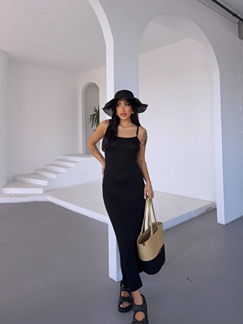 Hazelin Kadın Siyah Ayarlanabilir Askılı Midi Boy Elbise HZL25S-FRY122921 - S000373056-19351