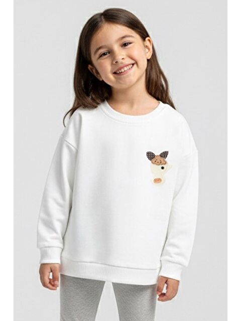 Breeze Kız Çocuk Sweatshirt Mutlu Bulut & Sevimli Civciv Aksesuar Detaylı Ekru (2-6 Yaş) - S000503932-19965