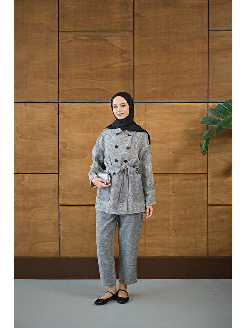 Locco Moda Kadın Çift Düğmeli Takım Gri - S000492425-20600