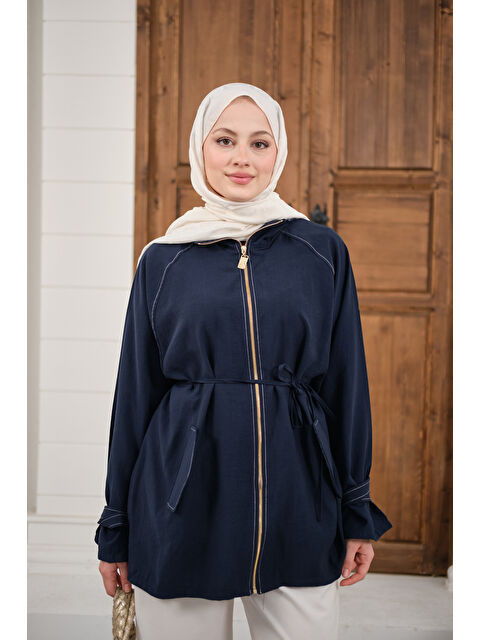 Locco Moda Kadın Gold Fermuar Detay Dikiş İzli Ceket Lacivert - S000511133-21164